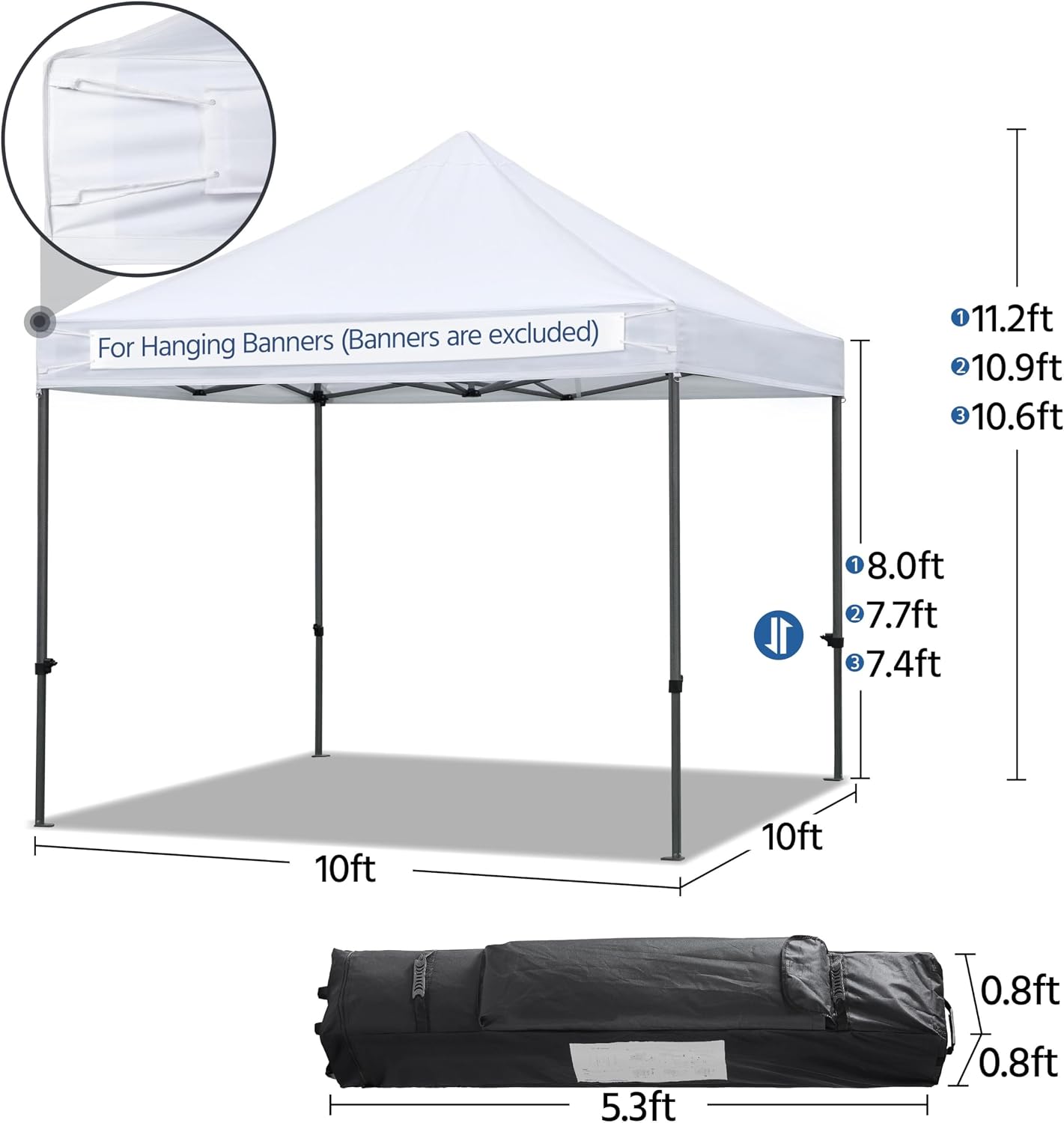 Detalle 1 de Yaheetech YThfd40001001 10 x 10 ft Pop-Up Canopy, White, UPF 50+