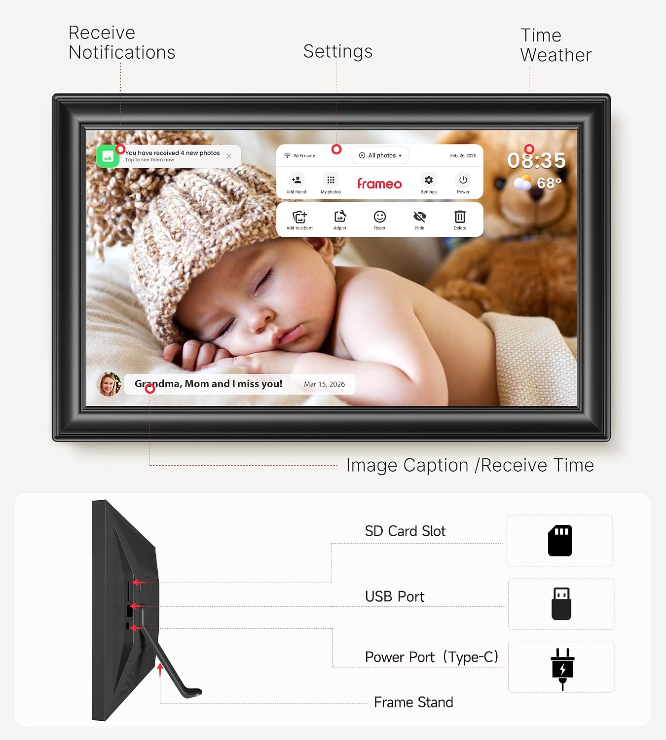 Thumbnail 6 de 64GB Frameo 15.6" Digital Picture Frame