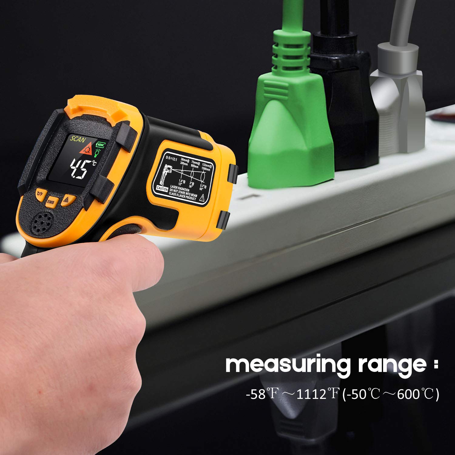 Thumbnail 5 de Infrared Thermometer (Non-Contact IR Temp Gun) with Adjustable Emissivity + Meat Thermometer -50°C to 600°C