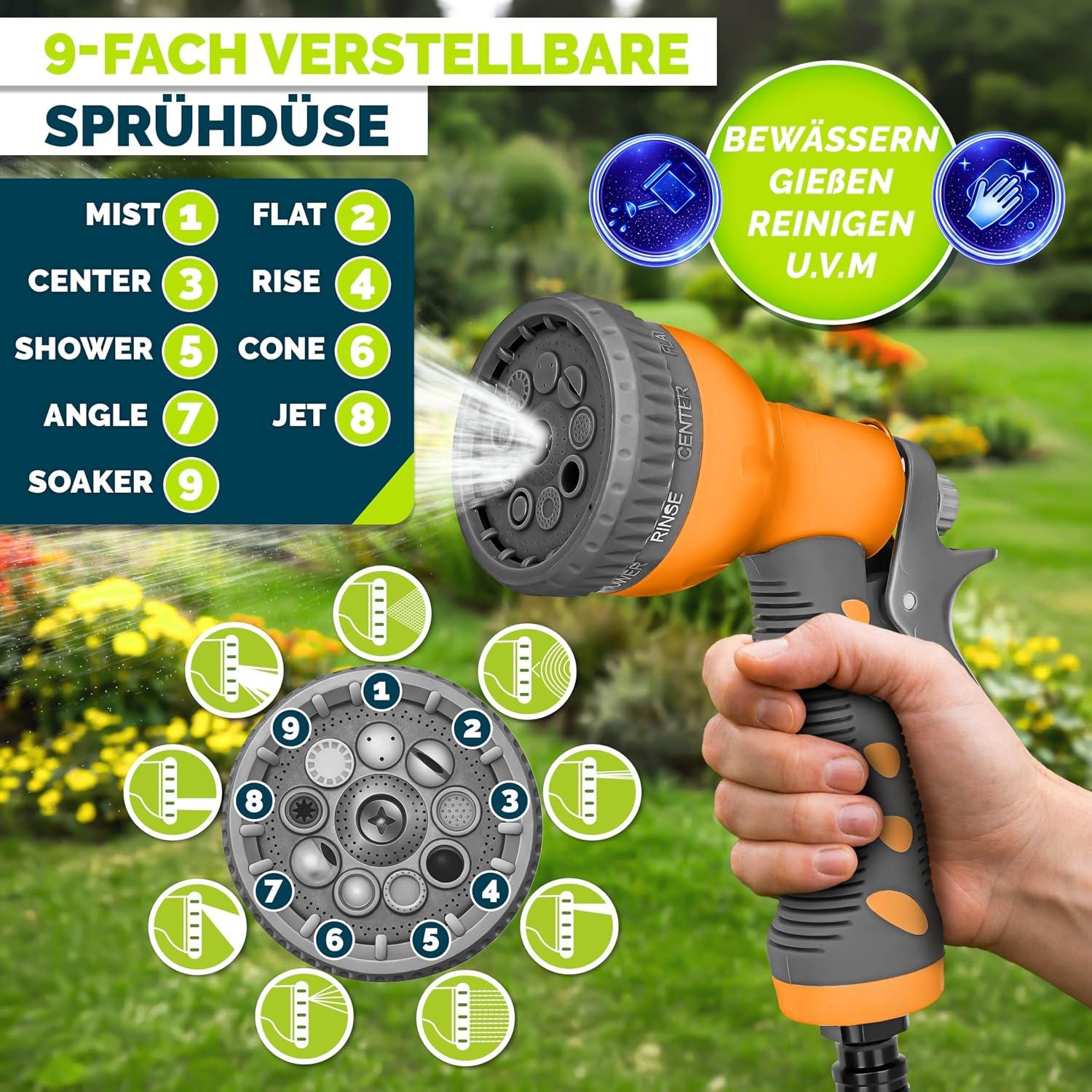 Detalle 2 de tillvex Schlauchtrommel mit Wandhalterung, 180° schwenkbar, Handbrause & 30 m Schlauch (Grau)