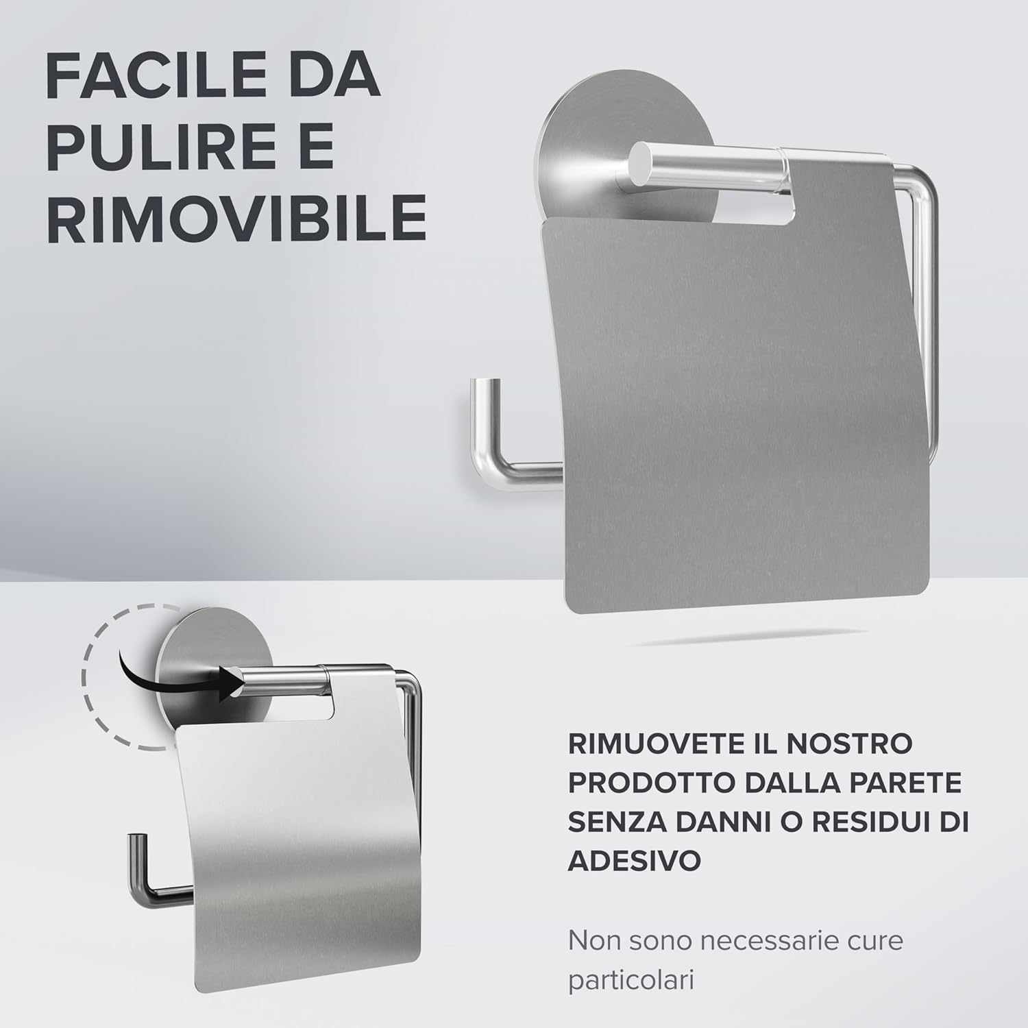 Thumbnail 3 de Ovimar Portarotolo Hanstholm senza foratura in acciaio inox argento – con coperchio e chiusura morbida