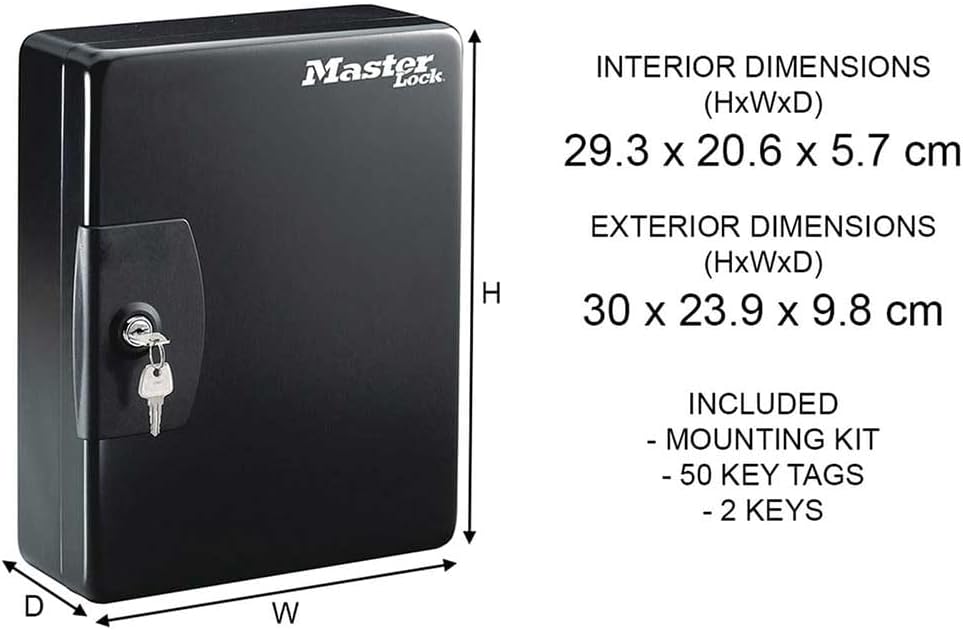 Detalle de Master Lock KB-50ML: Armadietto per Chiavi da Parete con 50 Portachiavi e Targhette