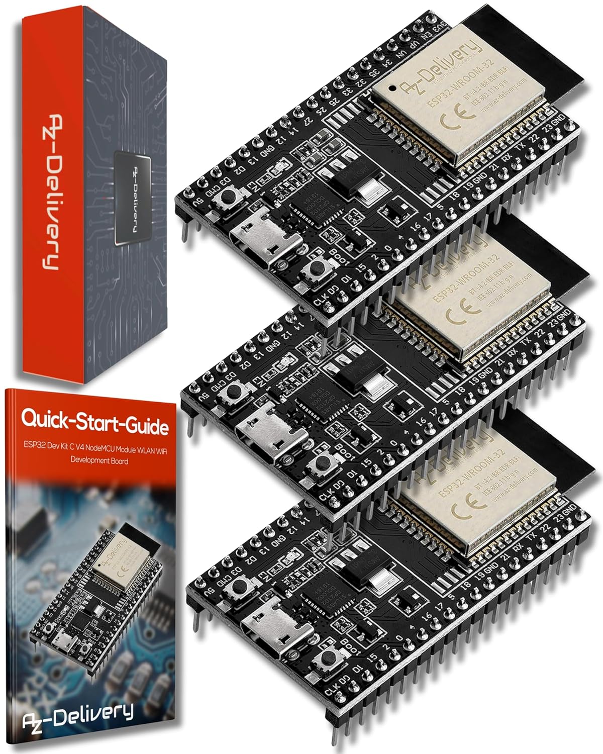 AZDelivery 3× ESP32 Dev Kit C V4 NodeMCU WLAN (inkl. E‑Book) – für Prototyping mit Arduino & Lua