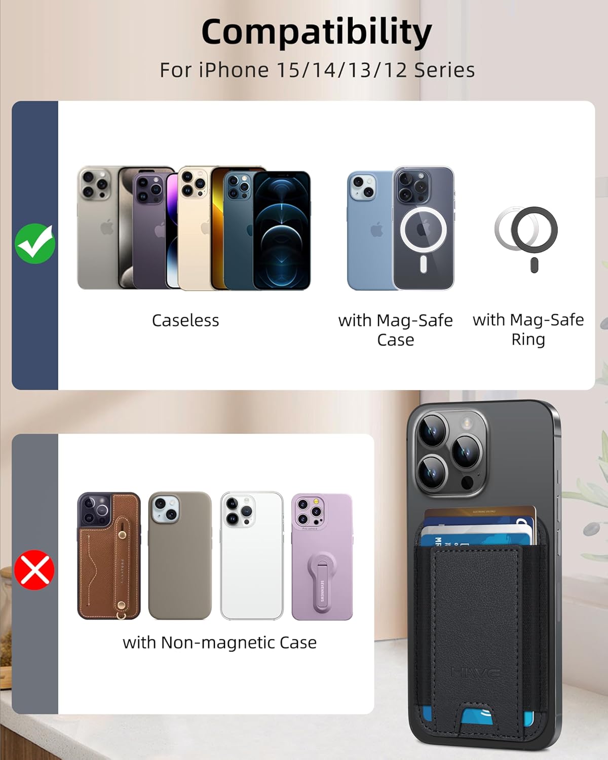 Thumbnail 4 de MagSafe Wallet for iPhone 17 16 15 14 13 12 – 7 Cards, Vegan Leather, Slim RFID