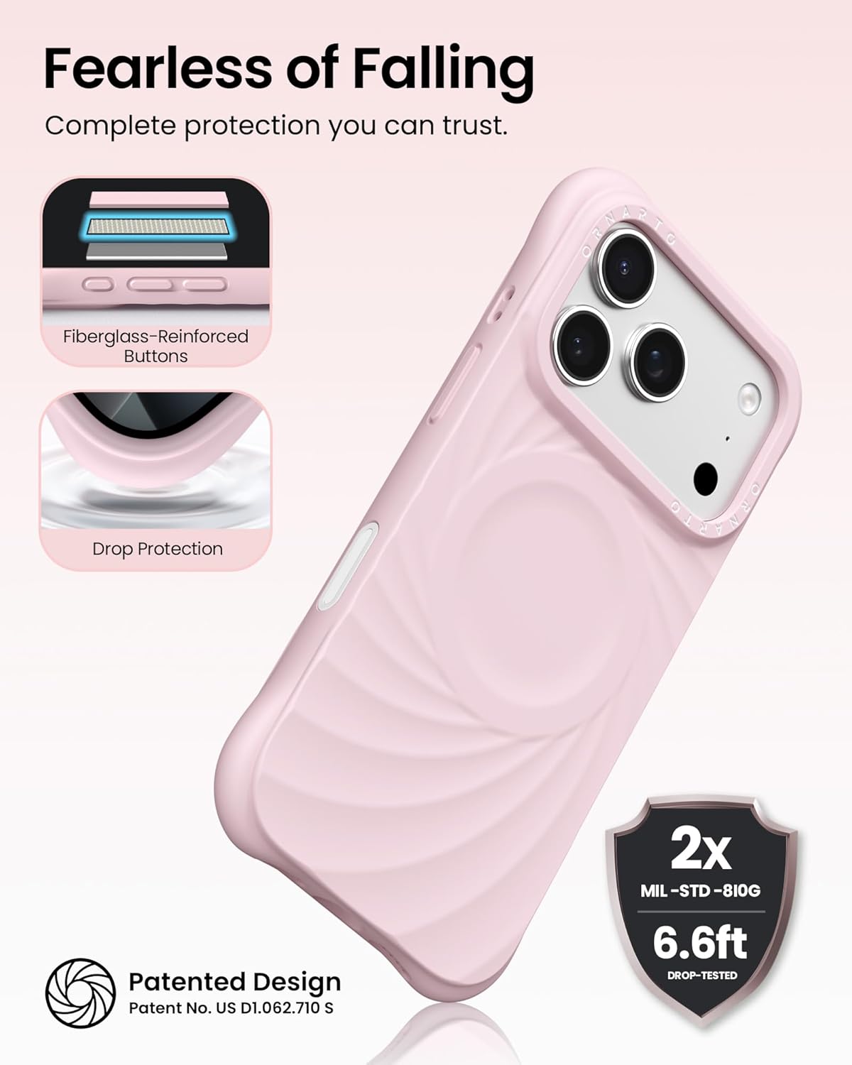 Thumbnail 2 de ORNARTO Vortuxe iPhone 17 Pro Max Case 6.9" (Rose Quartz) — 2X MIL-STD Protection with MagSafe