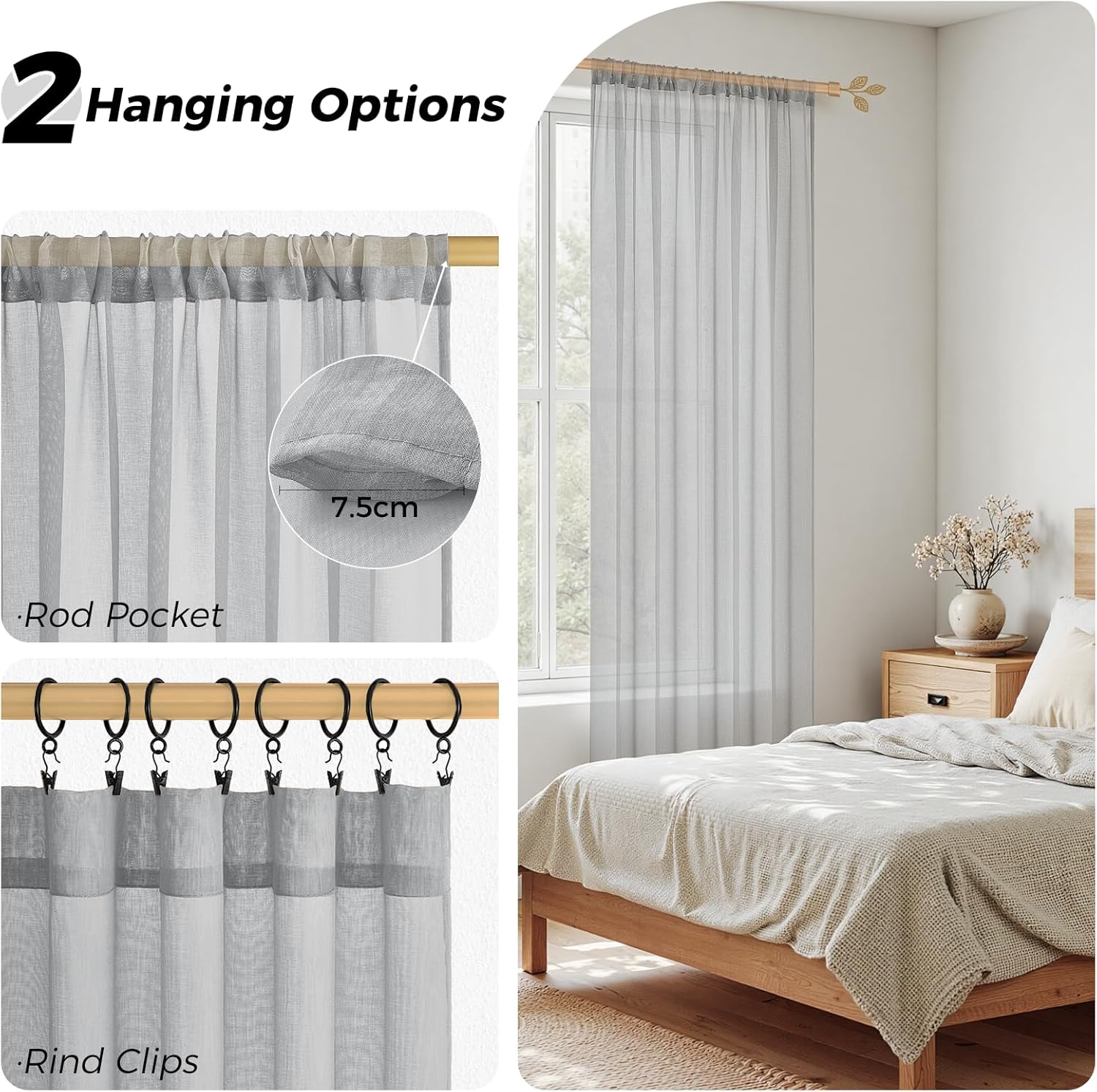 Thumbnail 1 de MRTREES Grey Net Curtains for Windows (2 Panels, 46 x 54 Inch) – Voile Rod Pocket Sheers