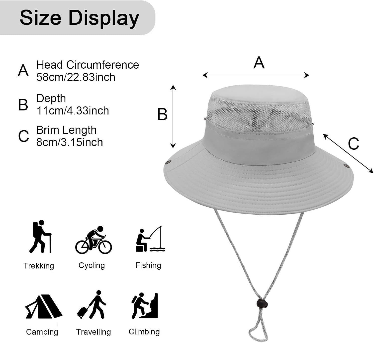 Detalle de LJCZKA Sun Hat Men with Adjustable Chin Strap – Wide Brim Polyester Bucket Hat