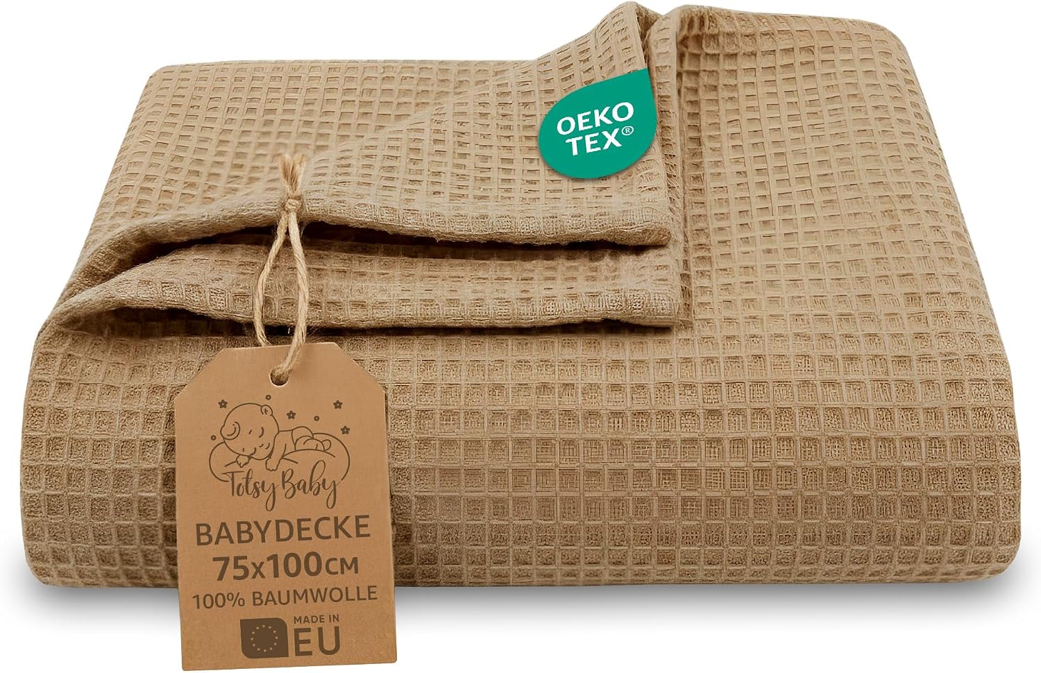 Detalle de Totsy Baby babydeken 75 x 100 cm, katoen met wafelstructuur, bruin
