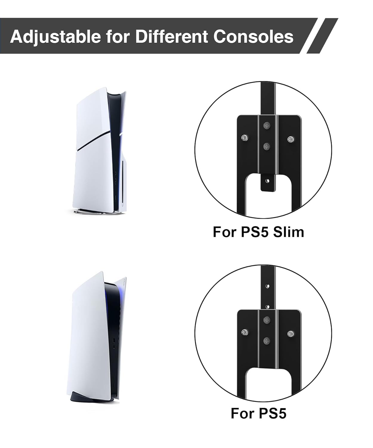 Thumbnail 2 de Upgraded Adjustable Console Holder Wall Mount for PS5 (Black) with 2 Controller Kits