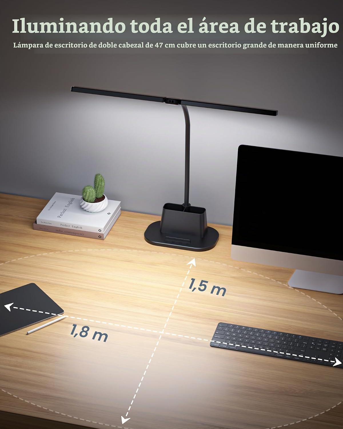 Detalle de Ylatoial Flexo Escritorio de Doble Cabezal, 25 Modos – Iluminación amplia y ajustable para tu escritorio