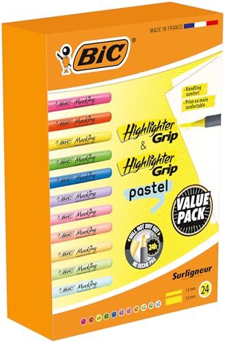 Detalle 2 de BIC Evidenziatori Highlighter Grip – confezione da 24 in 12 colori, impugnatura scanalata