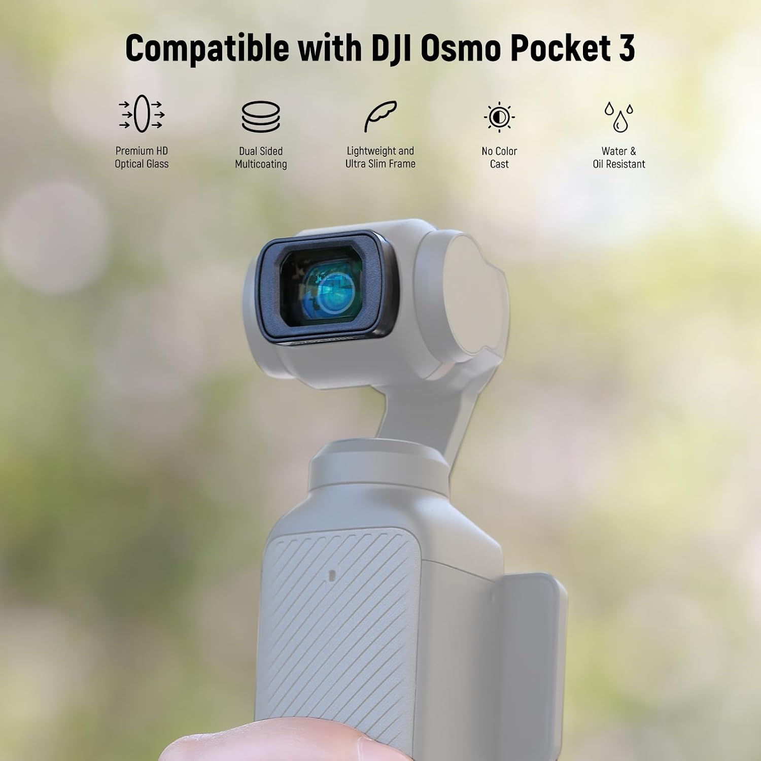 Detalle 2 de Neewer ND Filter Set for DJI Osmo Pocket 3 Creator Combo: Variable ND2-32, CPL, Black Mist 1/4 + Wide Angle Lens