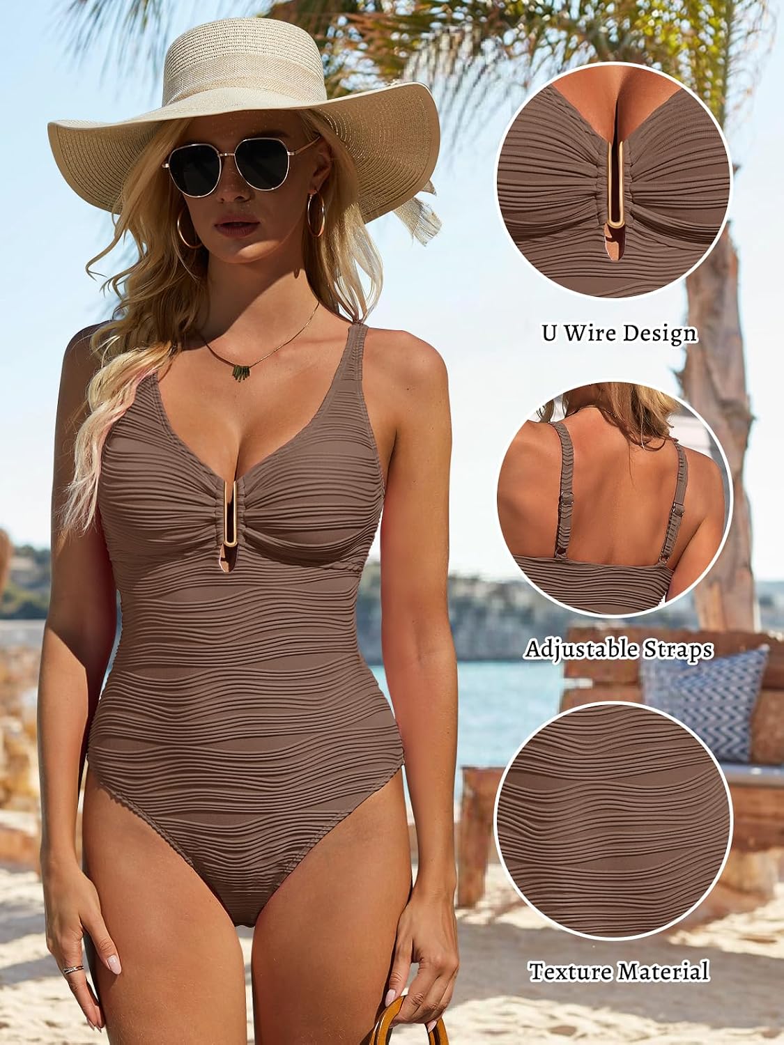 Detalle de Dridreo Women's One Piece Swimsuit with Tummy Control and U-Wire Detail