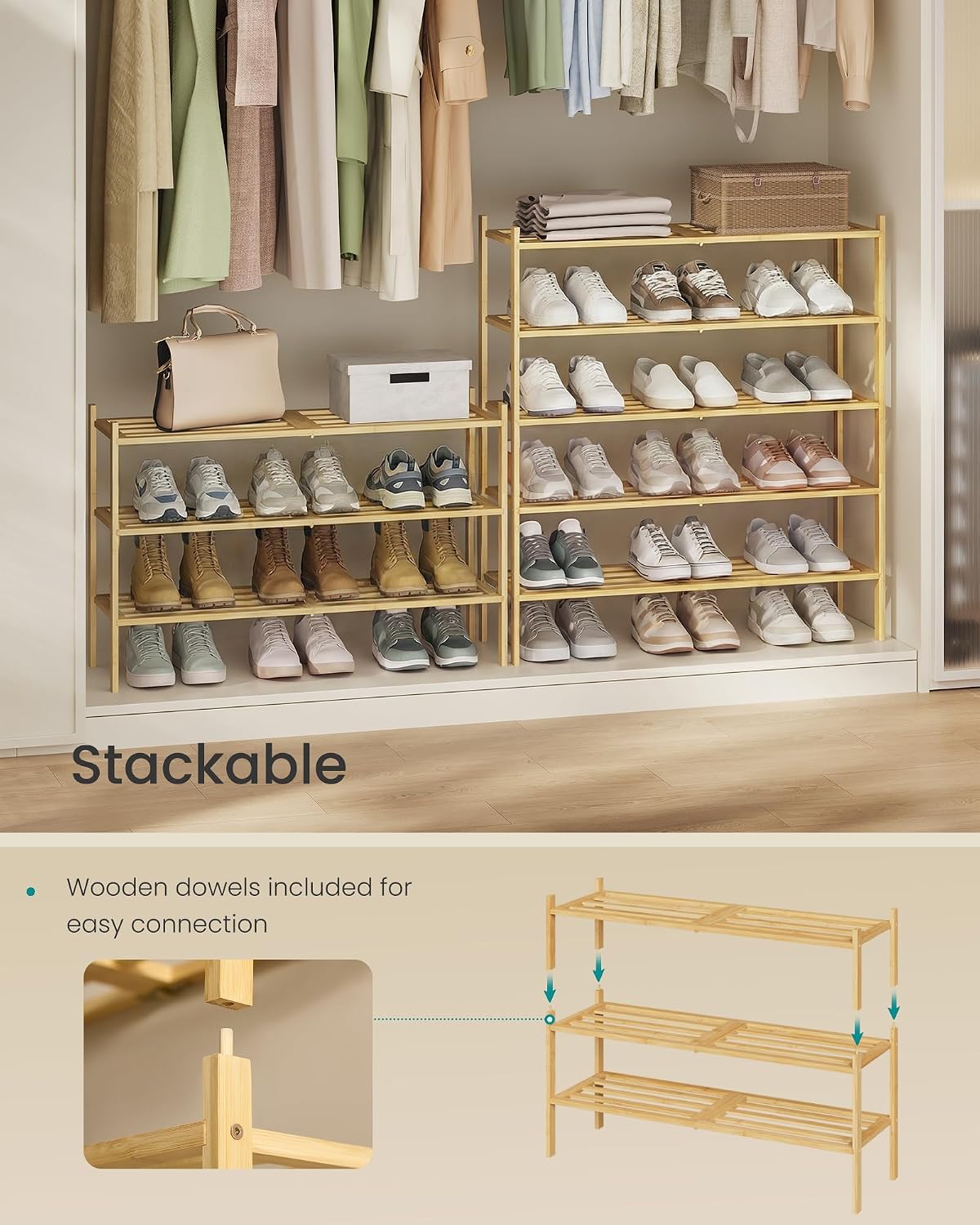 Detalle 1 de SONGMICS Bamboo Shoe Rack