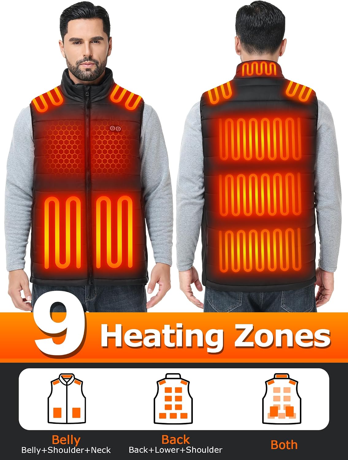 Detalle 2 de LEYKEURA Men's Heated Vest with 9 Heating Zones and 16,000mAh Battery