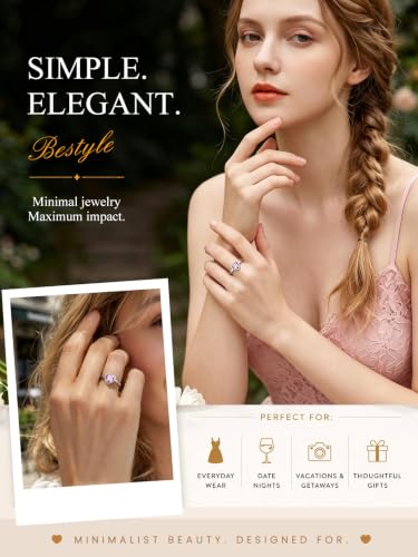 Detalle de Bestyle anillo ajustable para mujer con circonita en forma de corazón de 8 mm