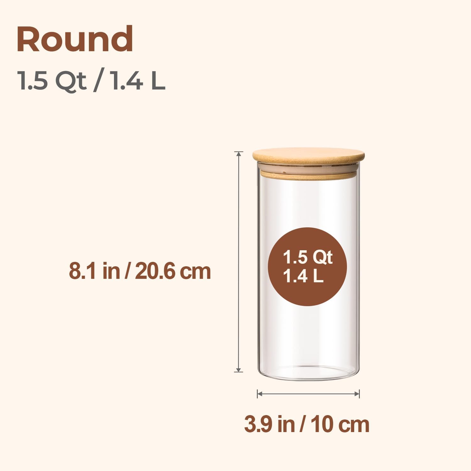 Detalle 2 de ComSaf voorraadpotten van borosilicaatglas, 1,4 liter, set van 3 met bamboedeksel