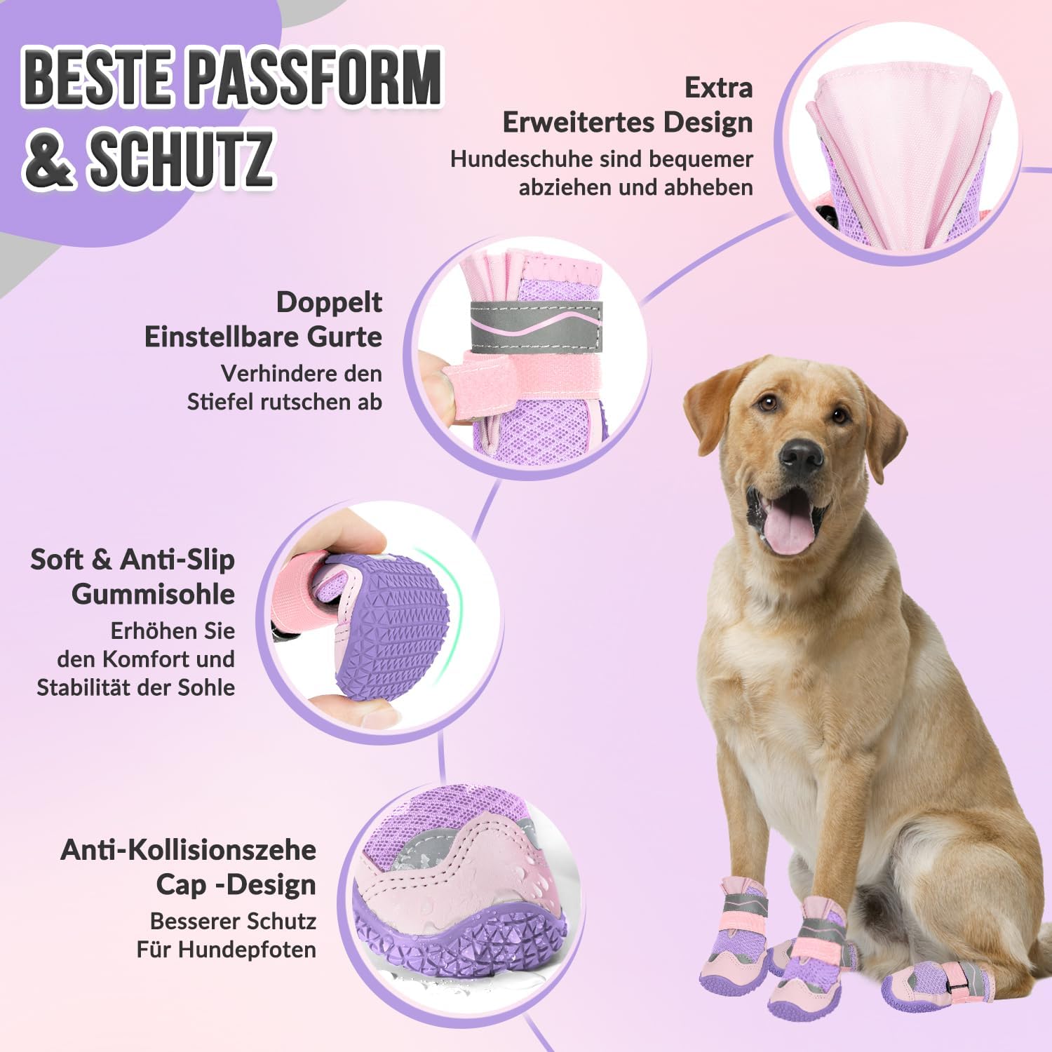 Thumbnail 4 de Eyein Hundeschuhe Pfotenschutz – 2er-Set, atmungsaktiv, rutschfeste Sohle (Größe 7, Lila)