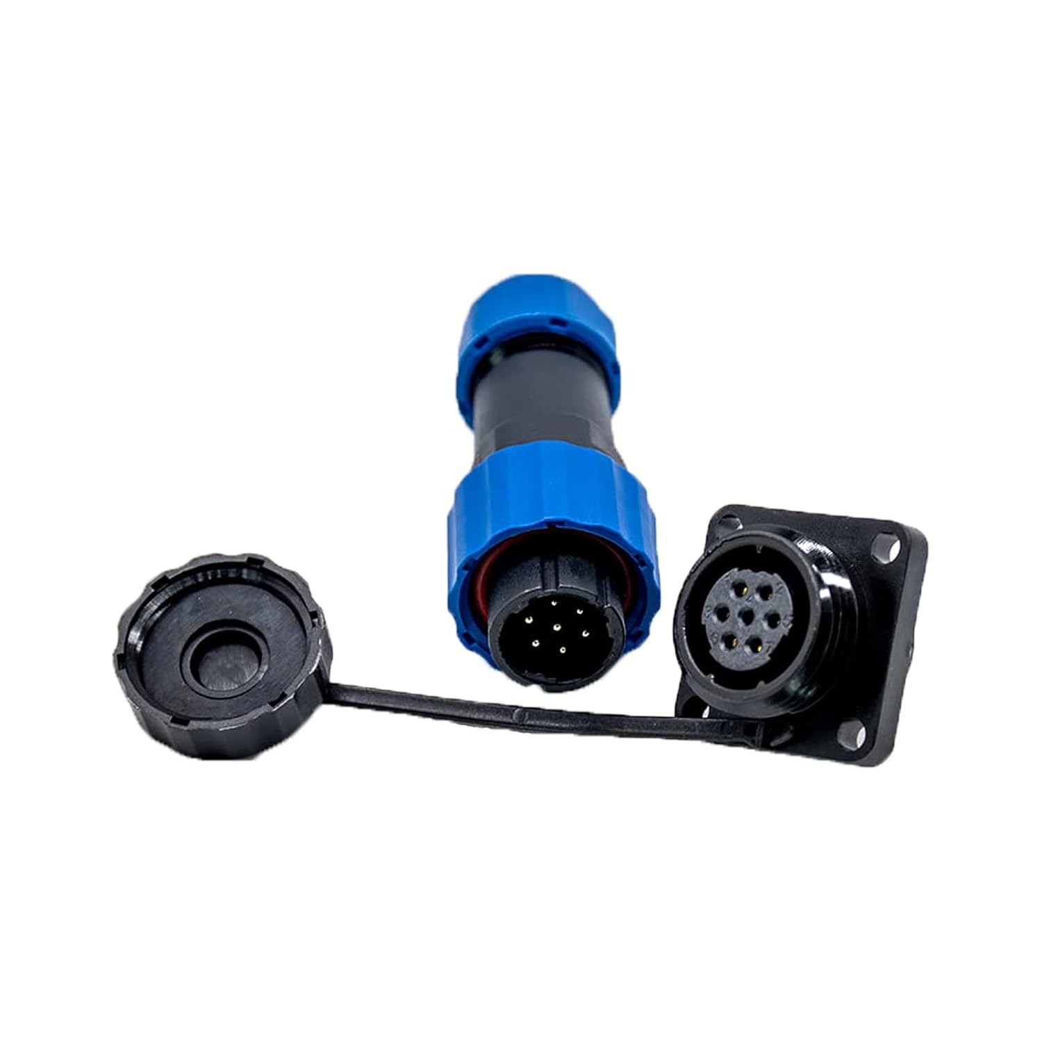 Detalle de Elecbee SP17 7-Pin Aviation Circular Connector System — IP68 Waterproof & Dustproof, Panel Mount Socket + Cable Plug