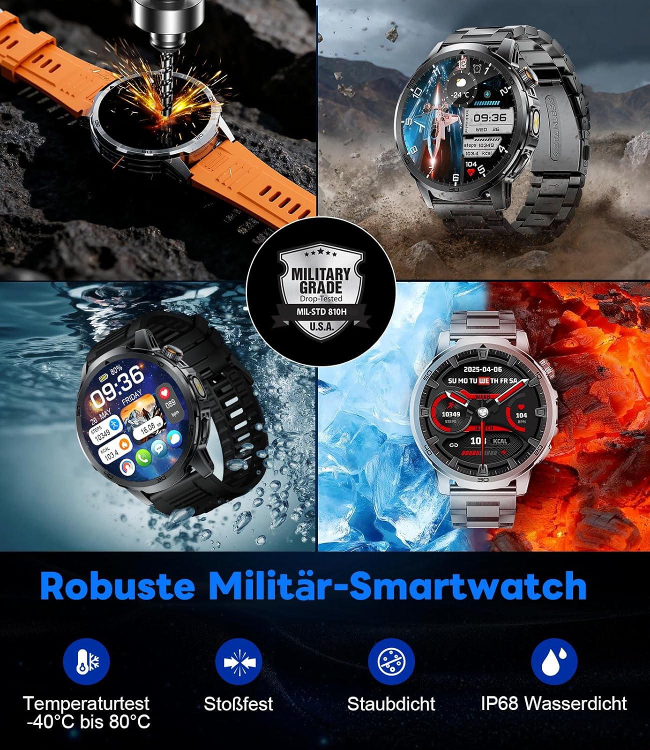 Thumbnail 2 de CHOOSETIME Montre Connectée Homme – Écran 1,85 pouce, 1000 mAh, IP68, Appels Bluetooth et 100+ modes sportifs