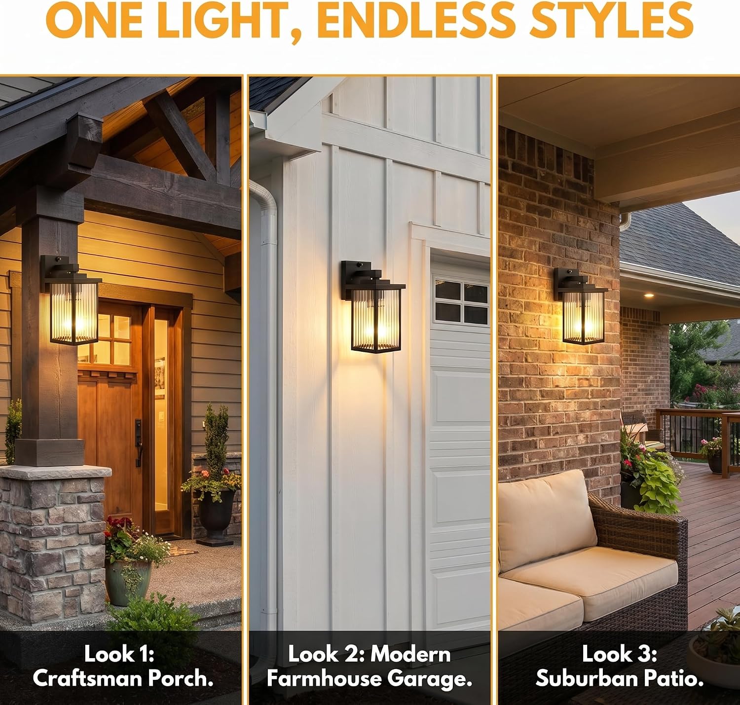 Detalle 2 de hameso G009 Outdoor Wall Lights, Black Metal, Textured Glass, Dusk-to-Dawn Sensor
