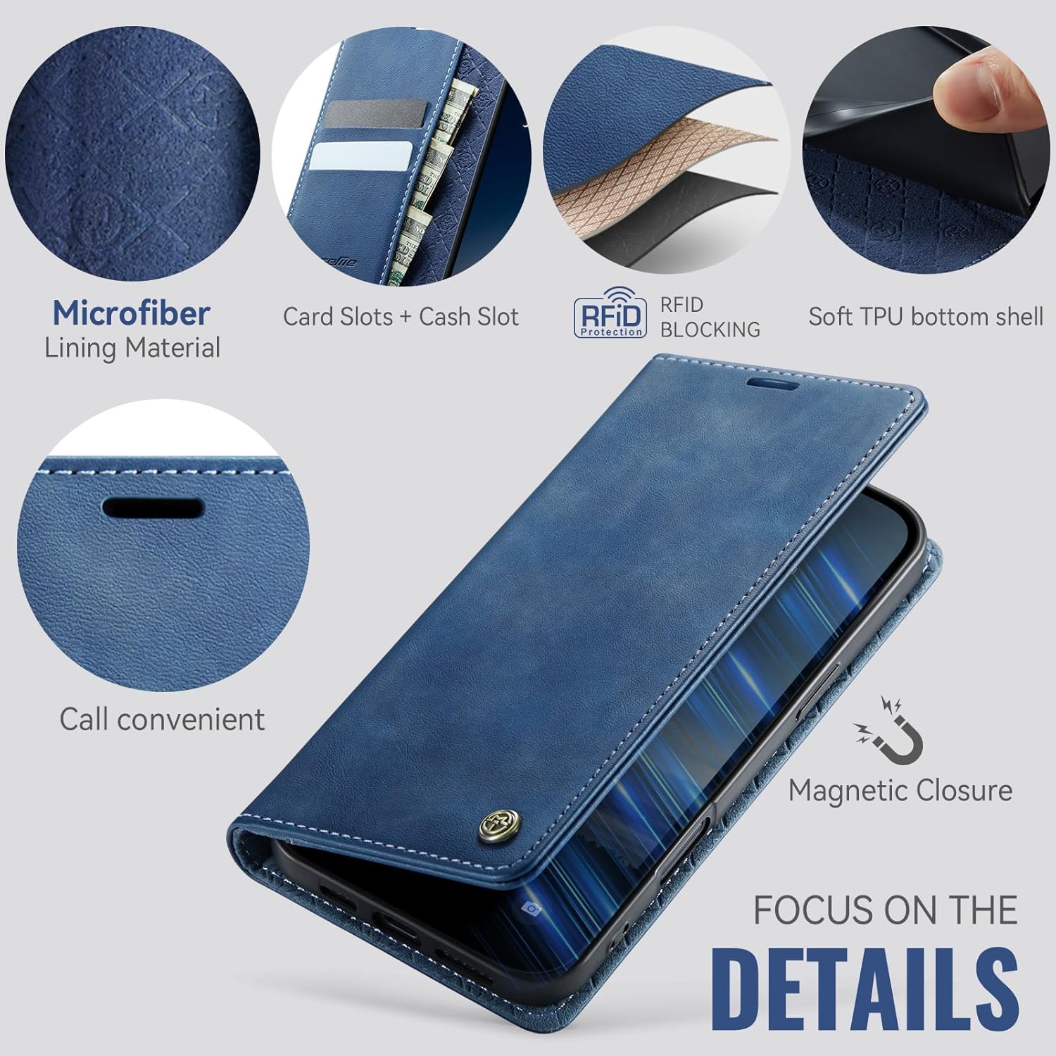 Thumbnail 3 de owlhold für iPhone 17 Klapphülle aus PU-Leder mit RFID-Schutz, Kartenfach und Standfunktion (blau)