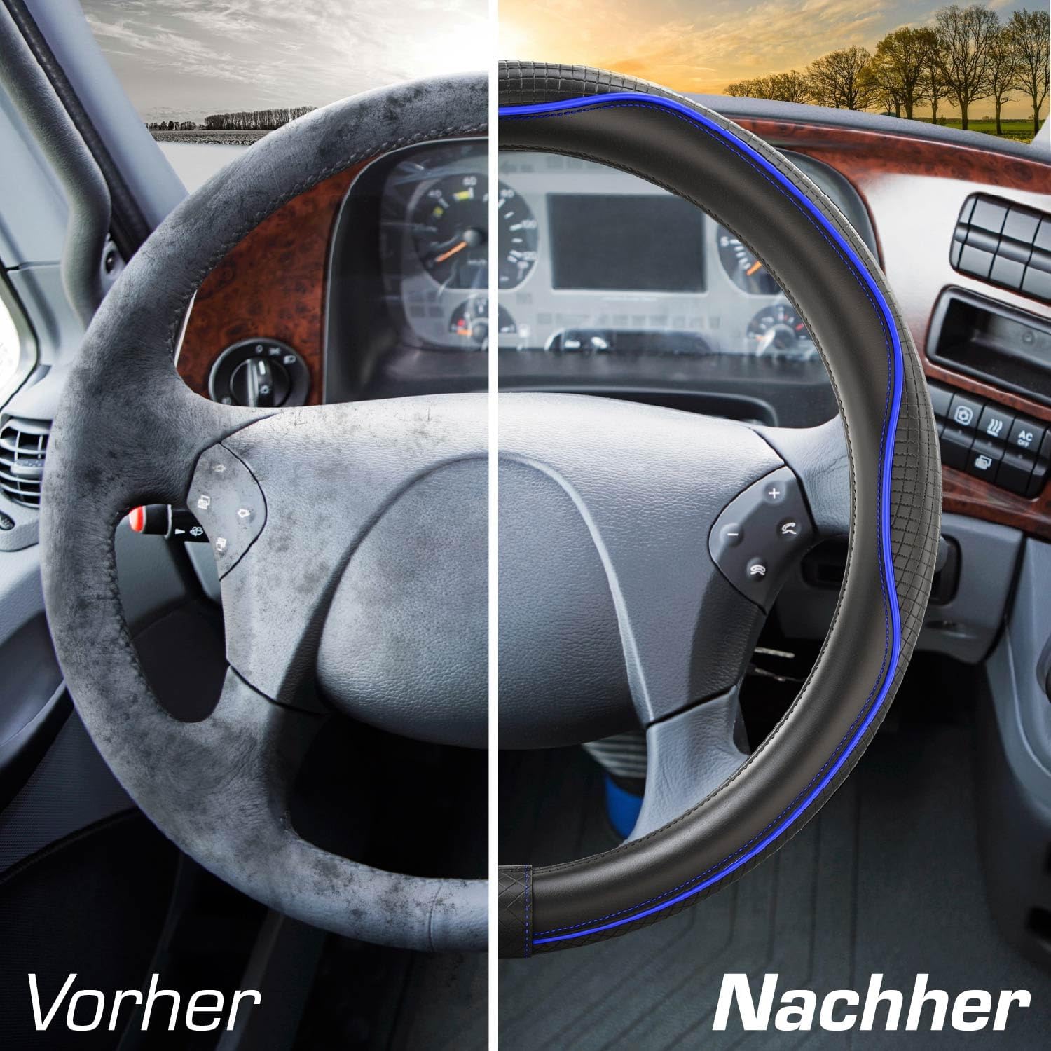 Detalle de Upgrade4cars LKW Lenkradbezug Blau 44-46 cm – Universal, atmungsaktives Kunstleder, rutschfeste Rückseite