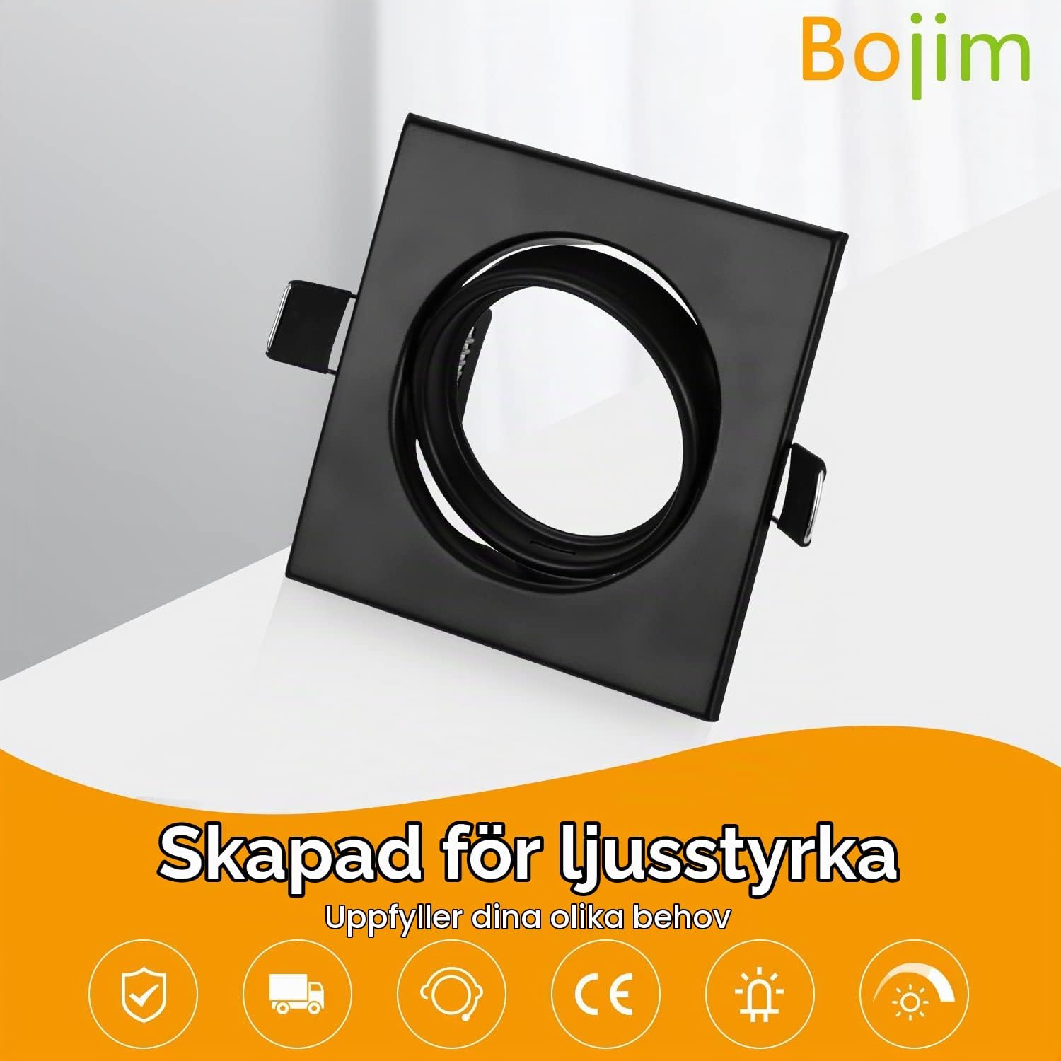 Detalle 2 de Bojim infälld GU10-spotlight, fyrkantig svart ram, 30° vinklingsbar, 10-pack