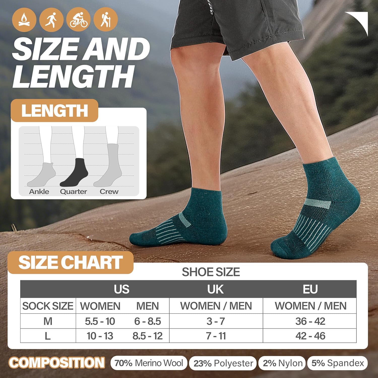 Thumbnail 4 de 6 Pairs Merino Wool Ankle Socks