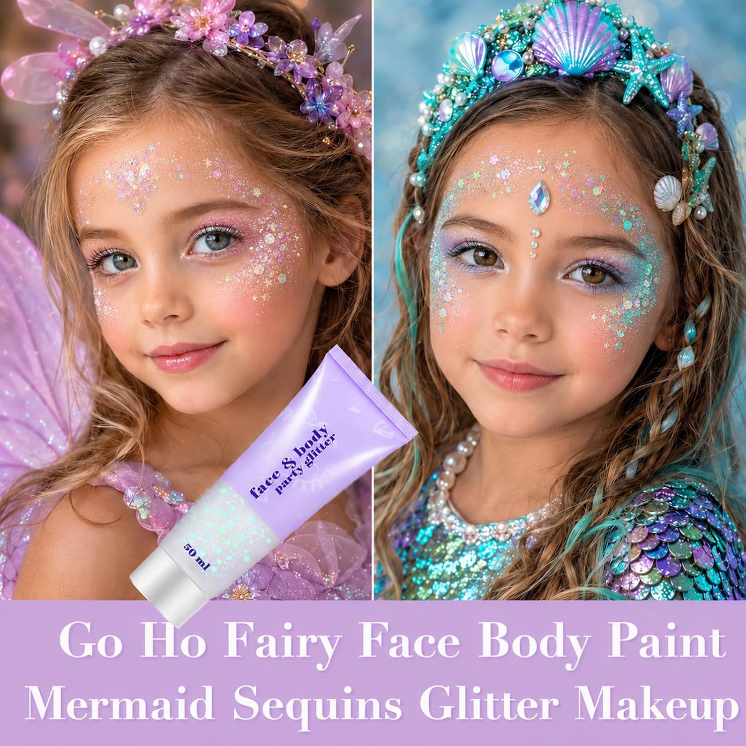 Detalle de Go Ho Clear White Face & Body Glitter Gel (Holographic Chunky Sequins) for Party, Rave, and Halloween Makeup