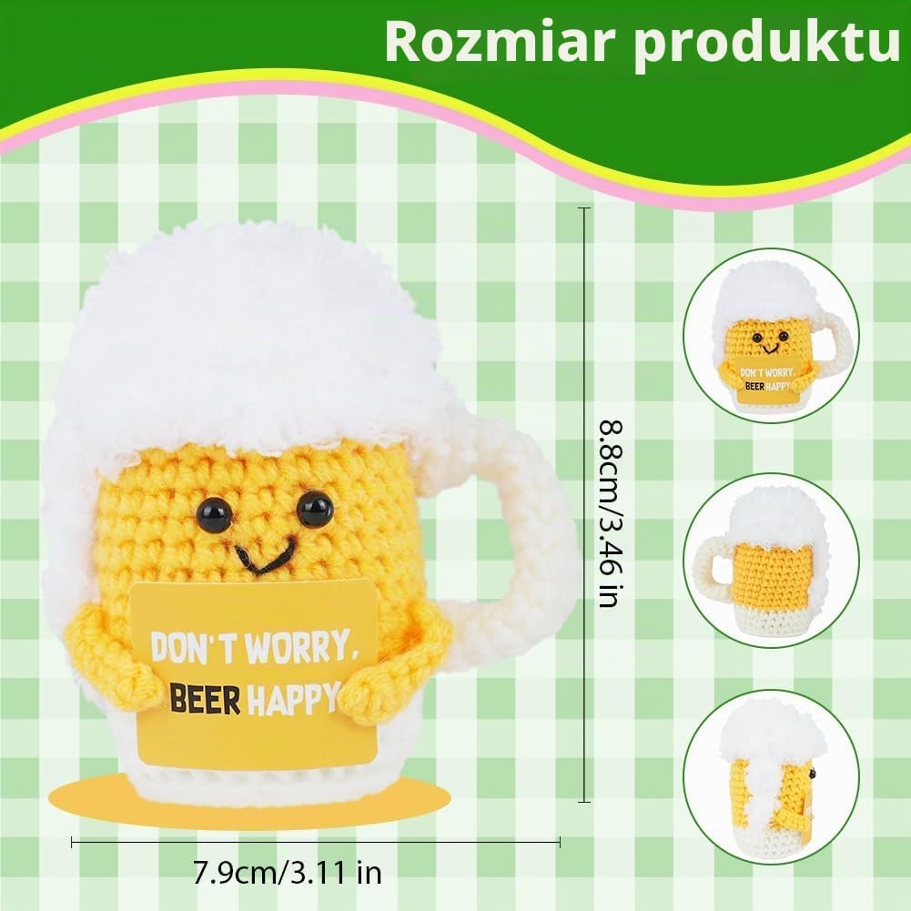 Detalle 2 de AUAUY 5287649 – dziergana lalka w kształcie kufla, bawełniana, z kartą