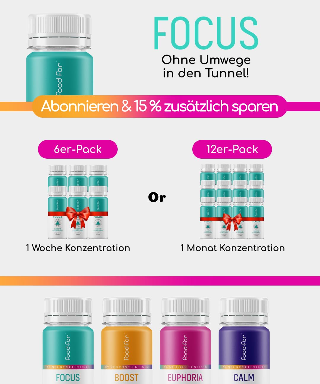 Thumbnail 6 de FOODFOR FOCUS Booster Dopamine Shot 60 ml (12er-Pack) – zuckerfrei mit L-Theanin, L-Tyrosin, Guarana & Ginkgo