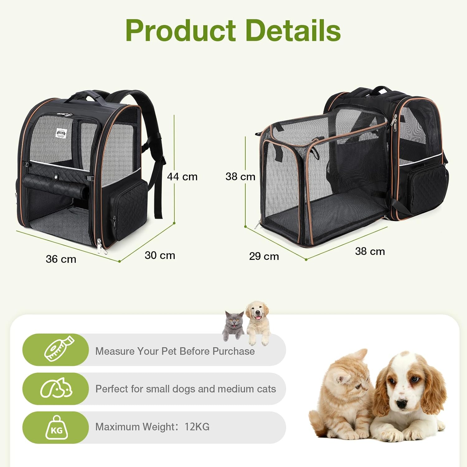 Detalle de Lekespring Katzenrucksack erweiterbar 36×30×44 cm
