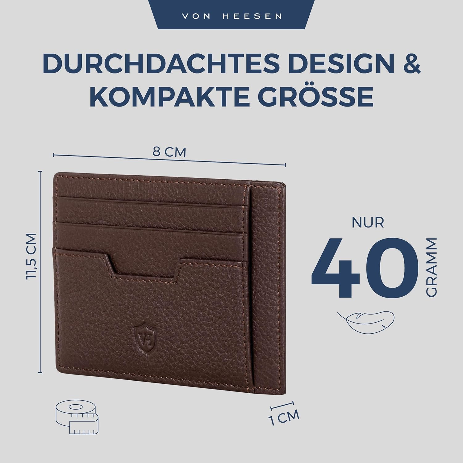 Thumbnail 3 de VON HEESEN Echtleder RFID Kartenetui aus Nappa-Leder – Querformat mit 9 Fächern, Braun