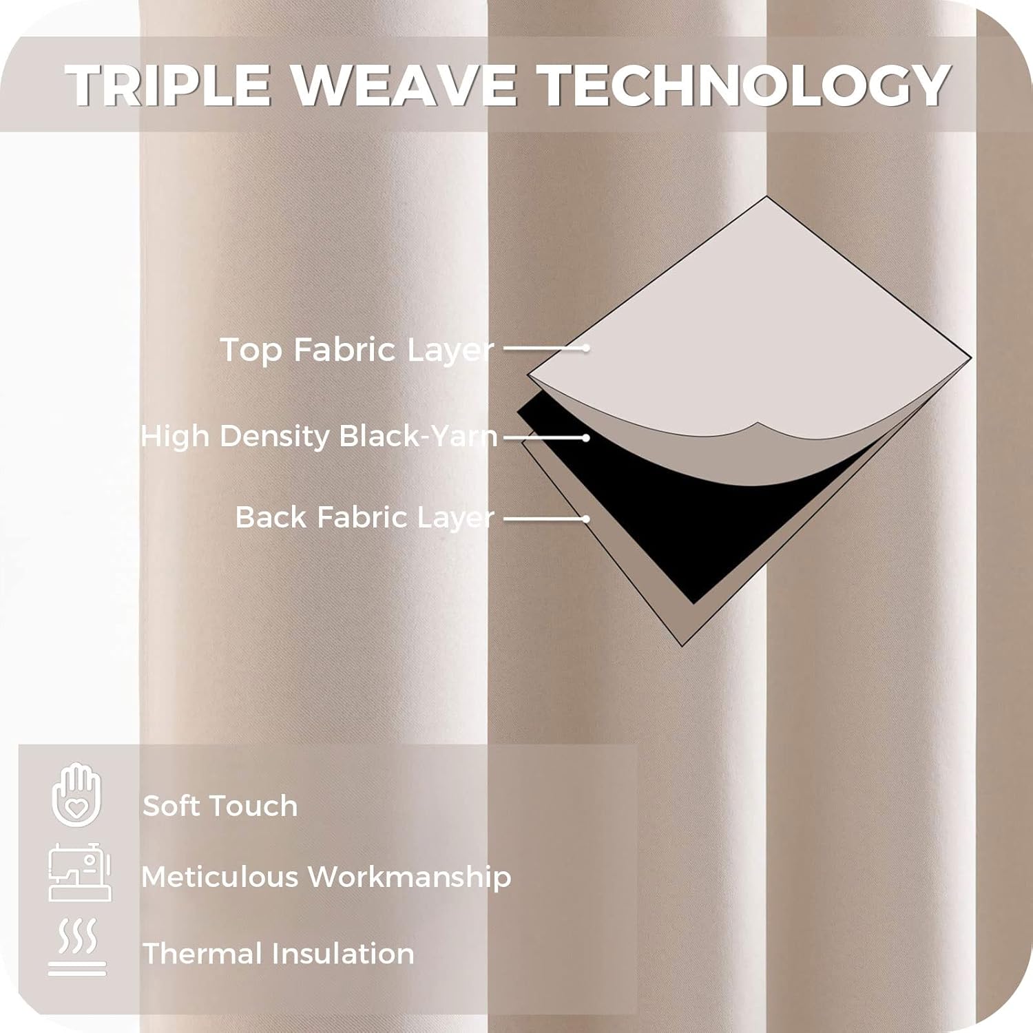 Thumbnail 2 de MRTREES Cortina Opaca Térmica 140x245cm Beige 🌟