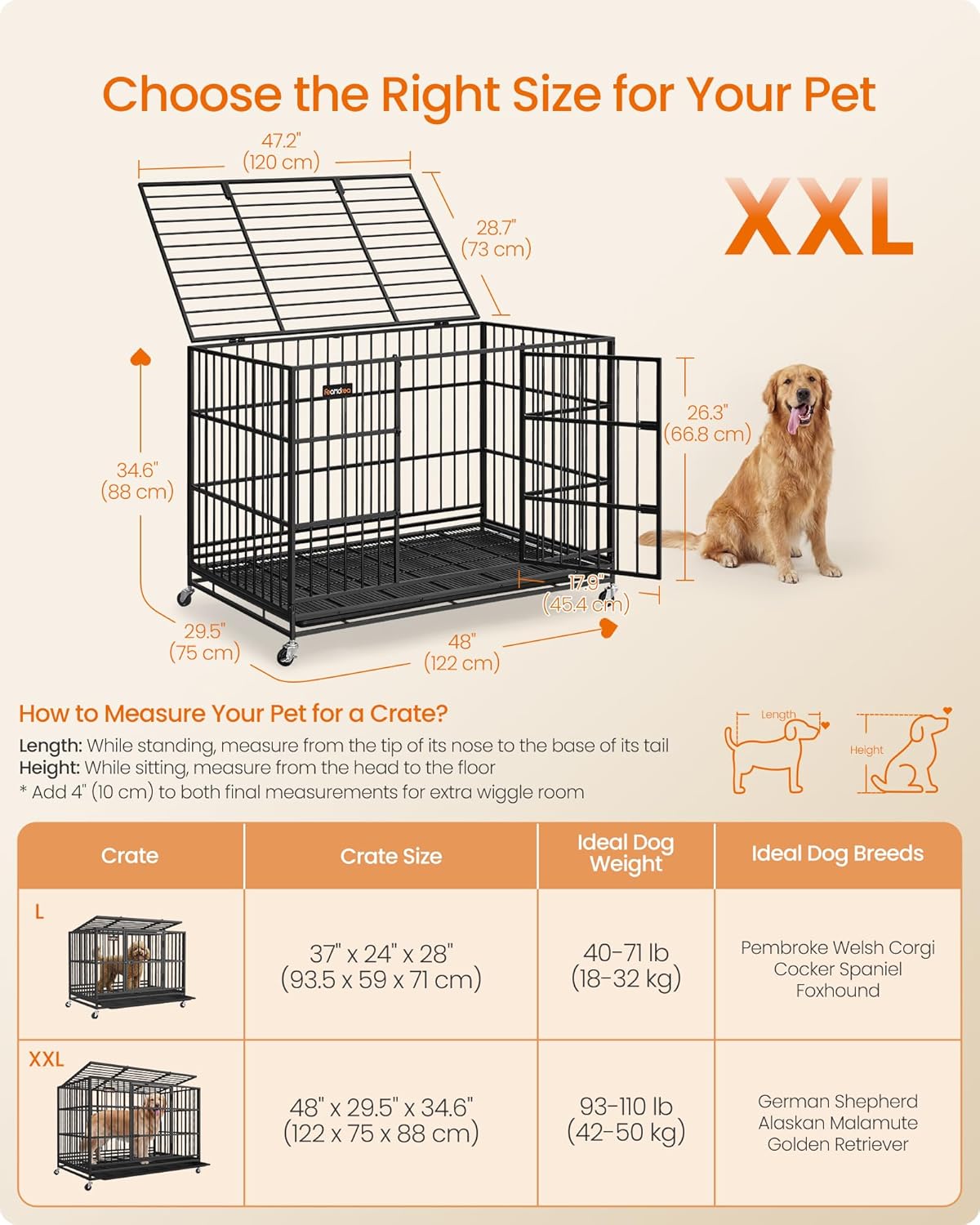 Detalle de Feandrea Heavy-Duty Dog Crate (PPD035BH01) – 5-minute quick assembly, foldable kennel with lockable wheels