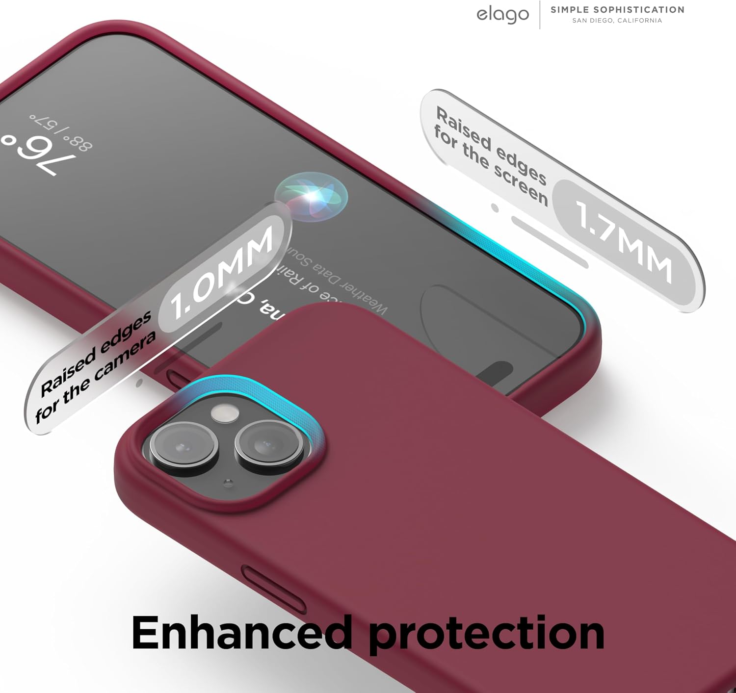 Detalle de elago Coque Silicone Liquide pour iPhone 15 – étui intégral en silicone et microfibre anti-rayures (Bordeaux)