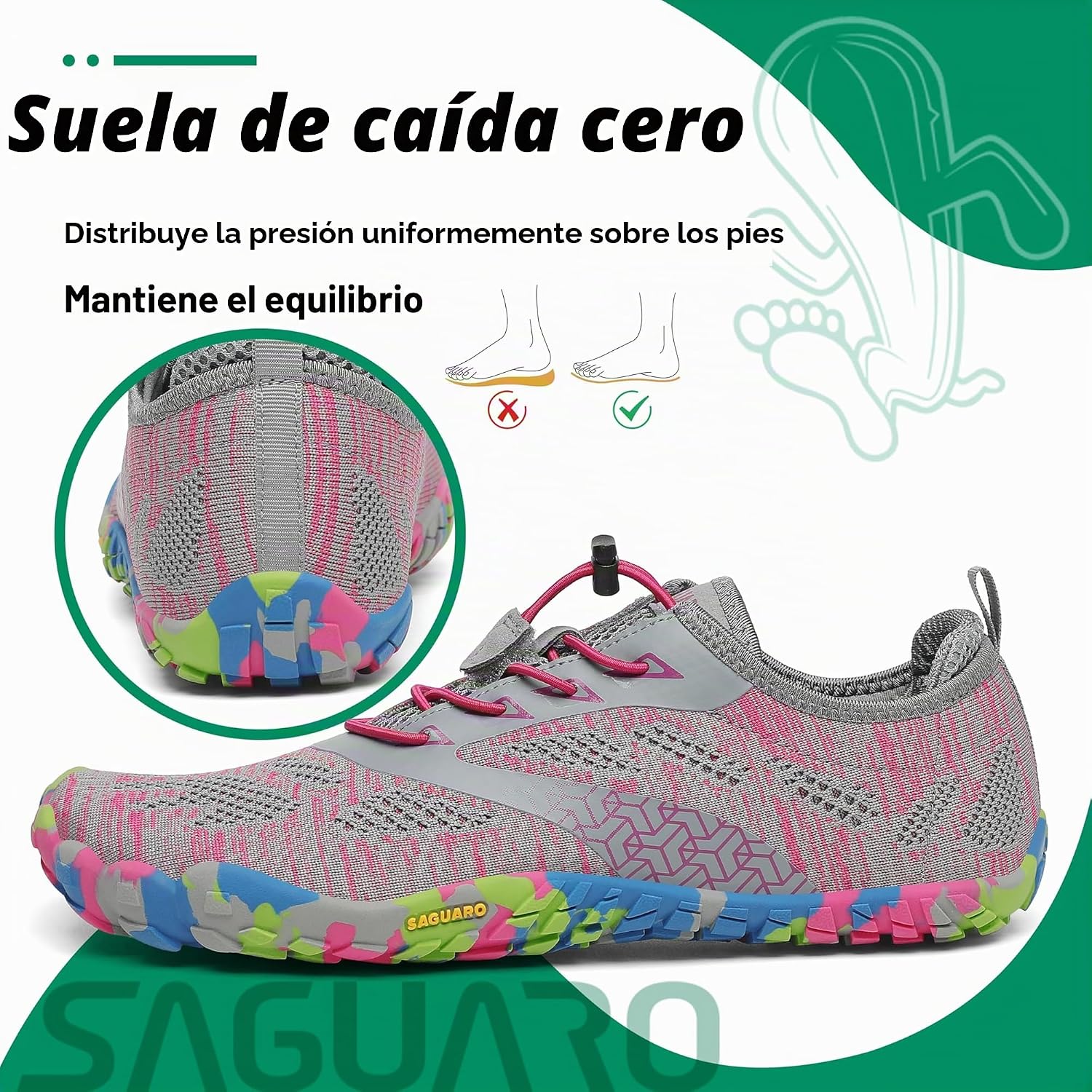 Detalle de SAGUARO Zapatillas barefoot minimalistas unisex para training, trail y agua (Rosa Pink, talla 39)
