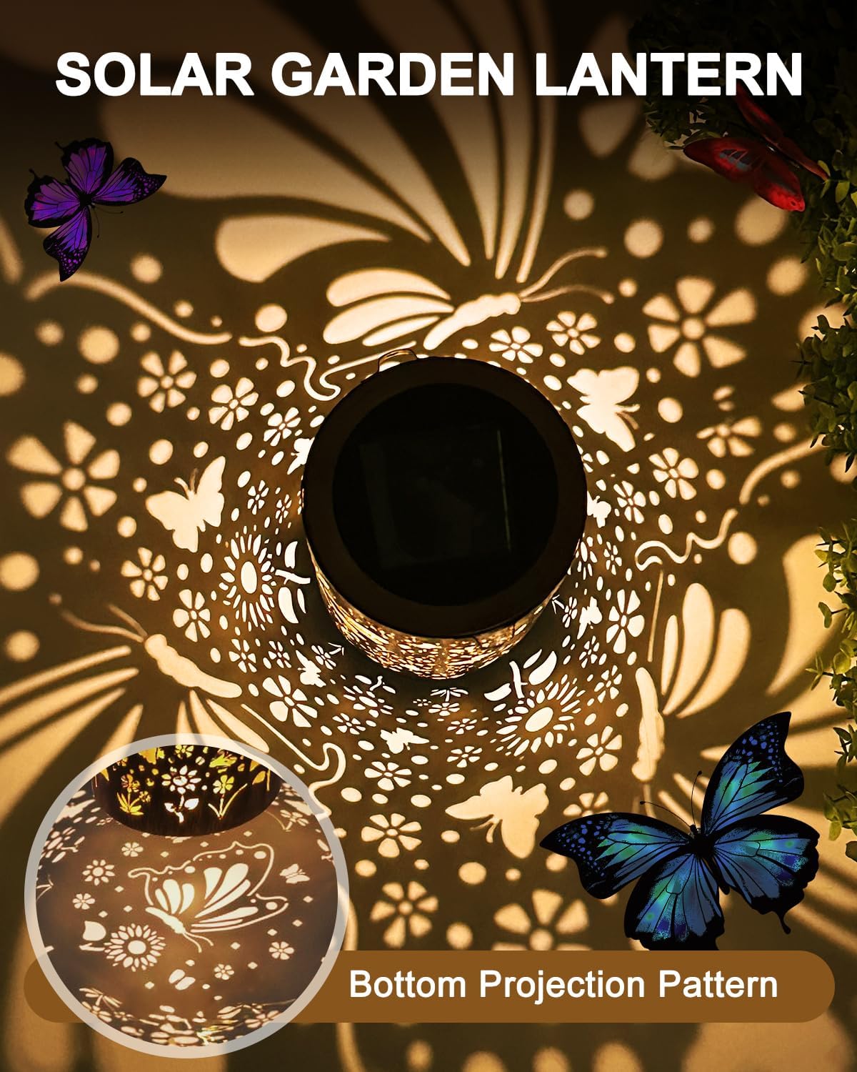 Detalle de Lorrtta Solar Lantern Outdoor Garden (Butterfly & Sunflower) – IP65 Waterproof Solar Garden Light with 800mAh Battery