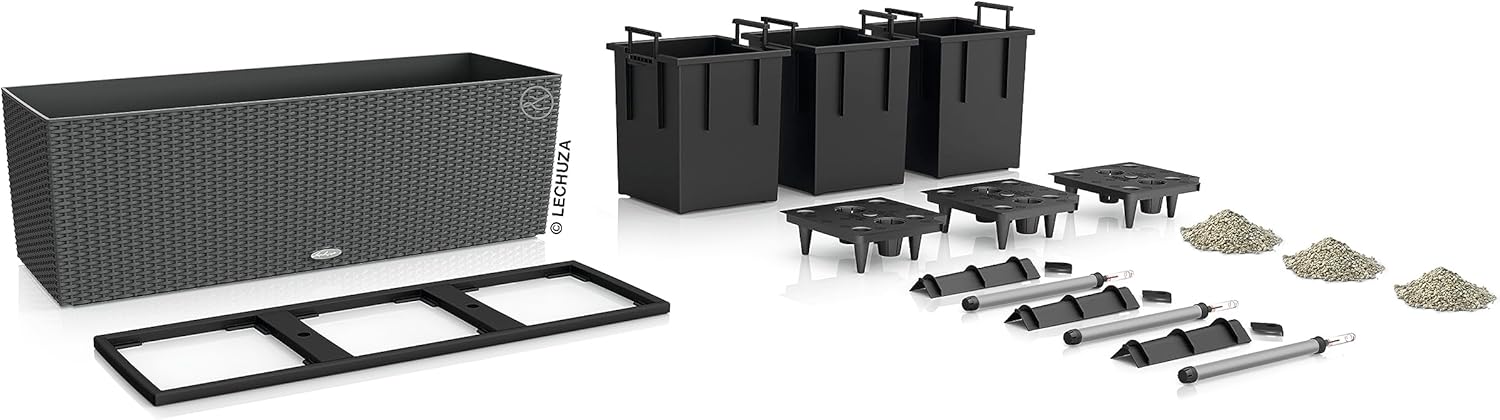 Detalle de Lechuza Trio Cottage 30 Komplettset Granit – 3er Pflanzset mit integriertem Bewässerungssystem