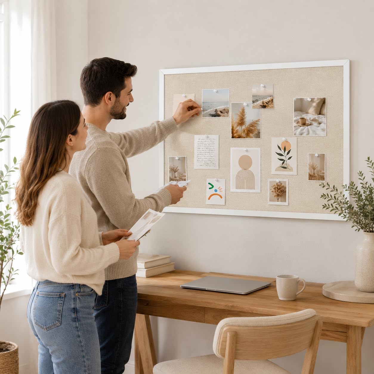 Thumbnail 1 de Yunihome 36" x 24" Cork Bulletin Board with White Frame