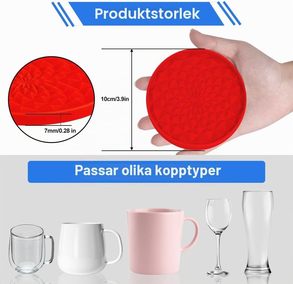 Detalle 2 de AUAUY silikonunderlägg, 6-pack med halkskydd, upphöjd kant och hållare