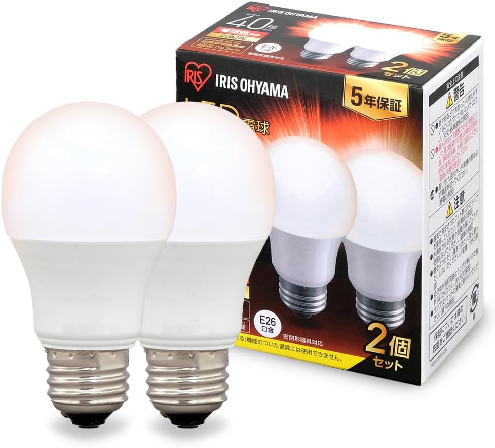 Detalle de アイリスオーヤマ LDA4L-G-4T62P LED電球 E26・40W形相当・電球色・広配光 2個パック