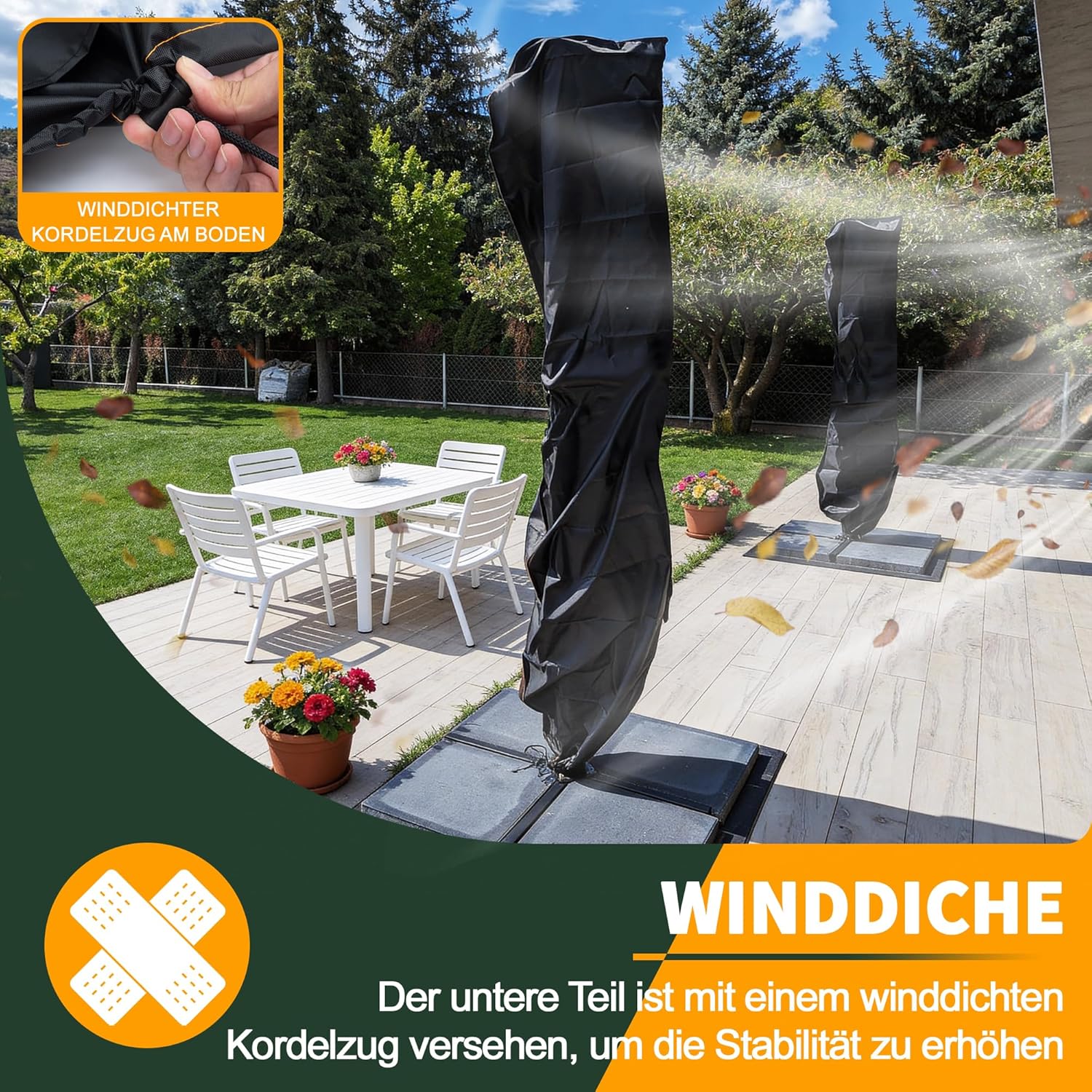 Thumbnail 3 de Enzeno Schutzhülle für Sonnenschirme Ø 300 cm / 200x250 cm – wasserdichte Abdeckung mit Reißverschluss