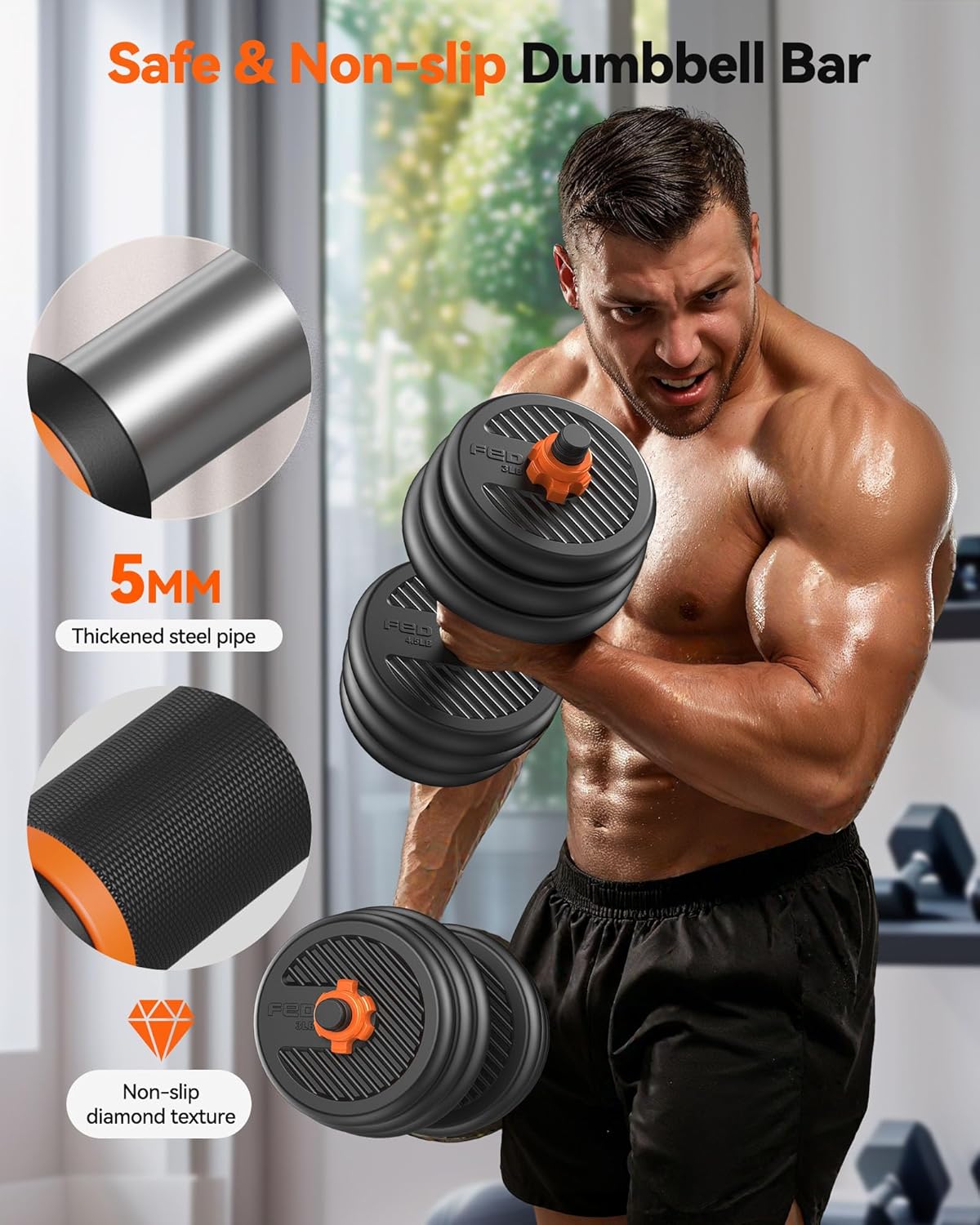 Thumbnail 5 de FEIERDUN DS2 Adjustable Dumbbells 5-in-1 Set (20/30/40/45/70/90 lbs) for Home Gym