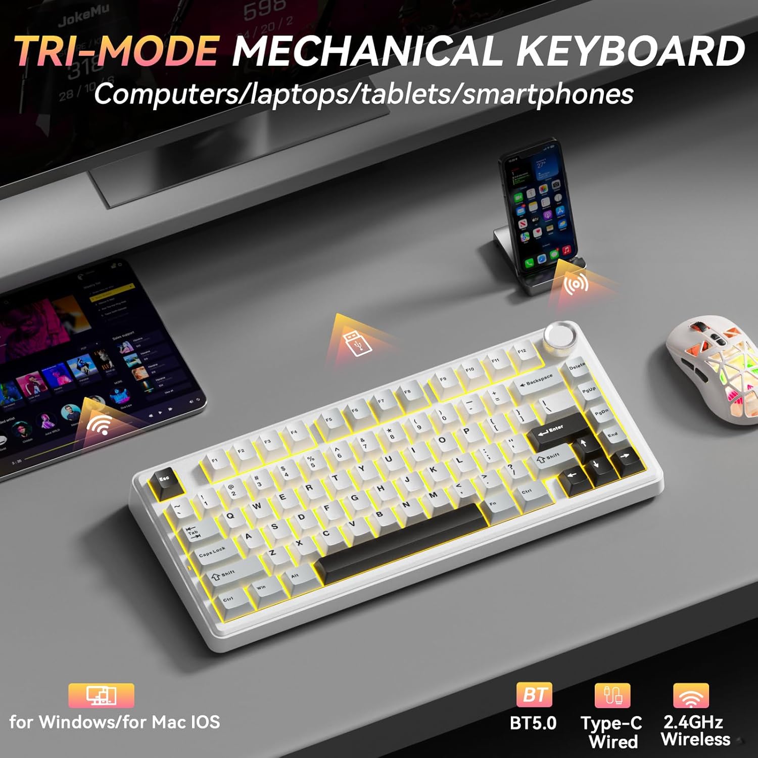 Detalle de SOLAKAKA A75 75% Wireless Mechanical Keyboard — Hot Swappable, RGB, Gasket Mounted
