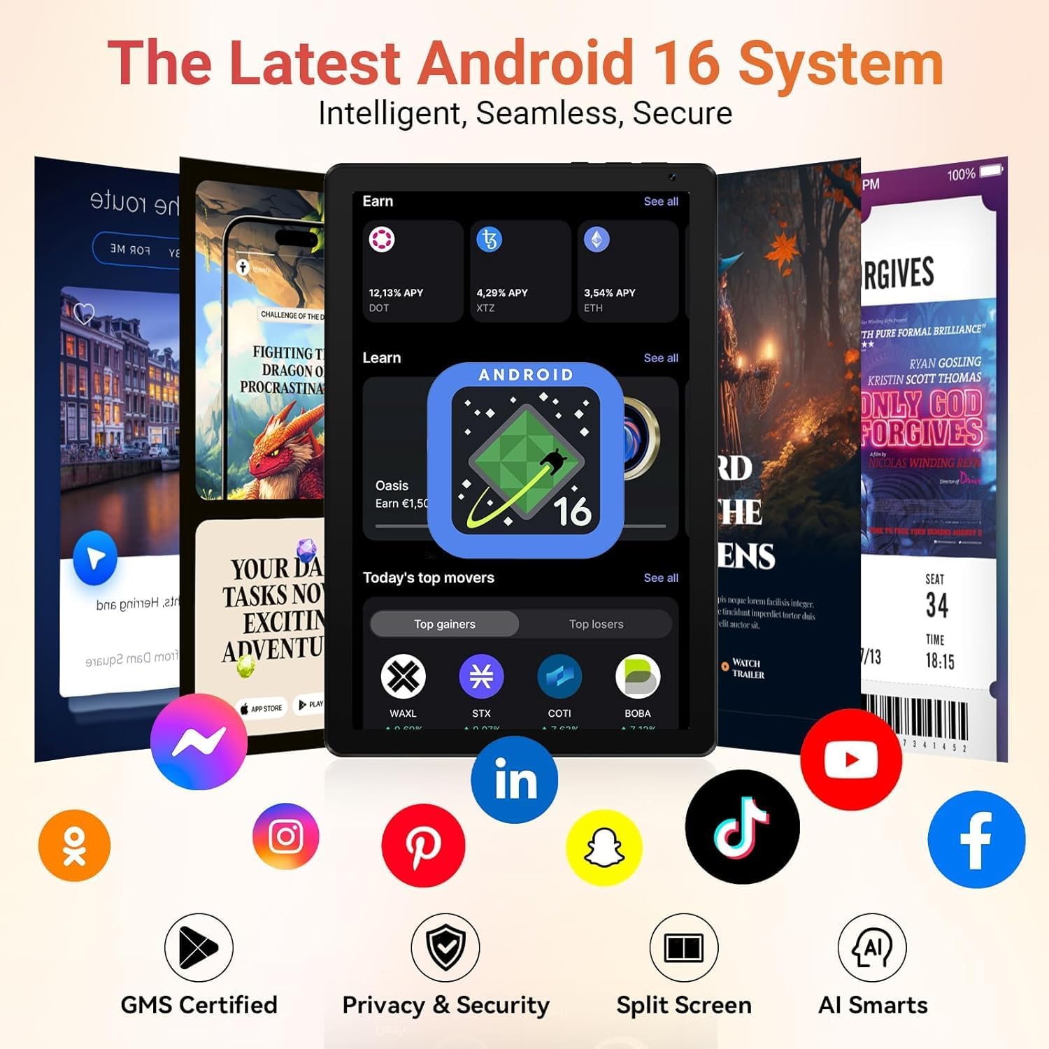 Thumbnail 2 de URAO 10.1-Inch Android Tablet (Android 16) with Octa-Core, 128GB Storage, Wi‑Fi 6 & Bluetooth 5.4
