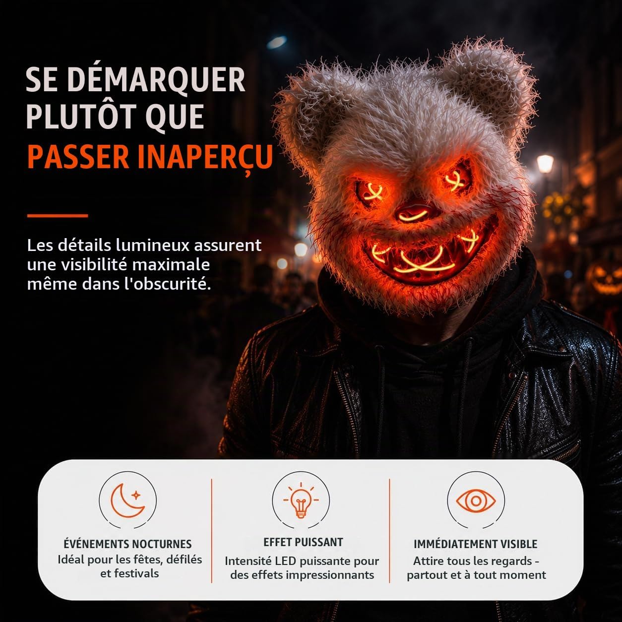 Detalle de TK Gruppe Timo Klingler ledmasker voor Halloween en carnaval met verlicht gezicht