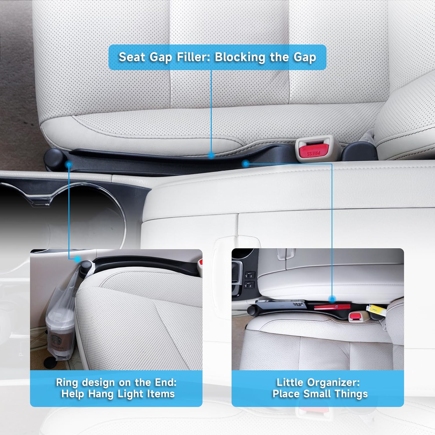 Thumbnail 2 de Givifive Car Seat Gap Filler Set of 2 with Organizer & Hook Function (Universal Fit)