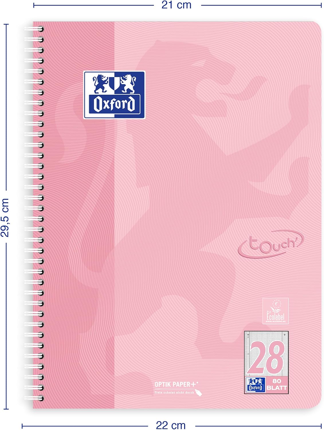 Detalle de Oxford Touch Collegeblock A4 kariert mit Doppelrand – 80 Blatt, 5 Pastellfarben (5er Pack)